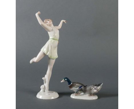 Paar Figuren"Entengruppe", E: Karl Himmelstoss, 1912, A: Rosenthal, Kunstabteilung Selb, 1945-1949, Porzellan mit naturalisti