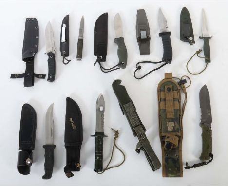 Acht taktische Messer20./21. Jh., Buck, Schrade, Herbertz u.a., 8x feststehende Klingen mit Längen von 9,5 bis 14,5 cm, unter