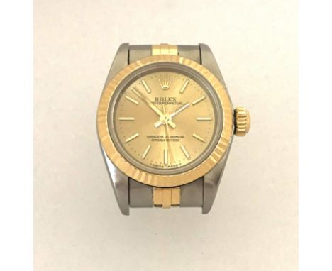 Rolex, a ladies 1996 Oyster Perpetual bi metal wristwatch, model 67193, well kept with original box, outer box, guarantee cer