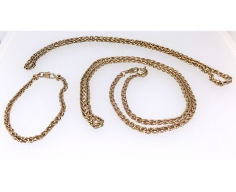 Two 9ct gold necklaces and a 9ct gold bracelet (3), total weight approx 78.70gms.