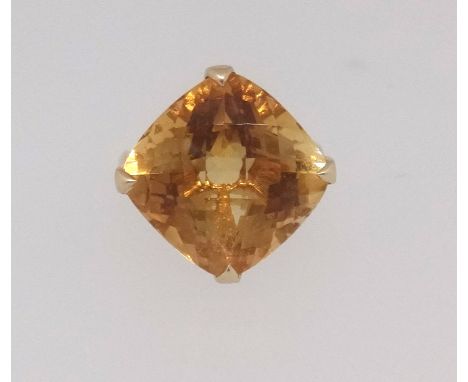 A large 1970's citrine ring, set in yellow gold, marked 14k.