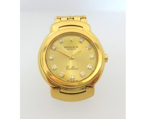 Rolex, Cellini, a ladies 18ct gold and diamond dot dial wristwatch well kept with original box, booklets, tag and guarantee d