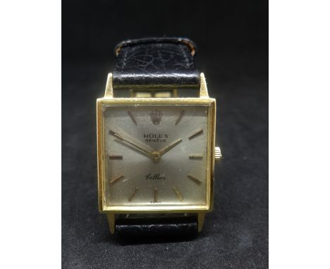 Rolex, an 18ct gold square cased Cellini ladies wristwatch, silvered baton dial, model No.3659, with plaque buckle, 19 Jewel 