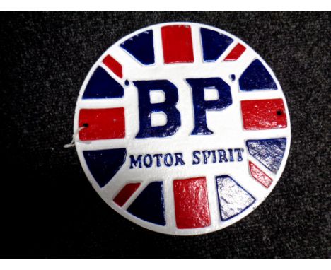 A cast iron BP motor spirit plaque 