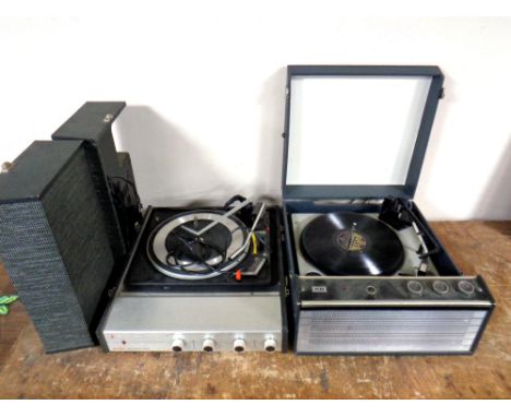 A Bush transistor stereo record player together with a further 20th century record player 