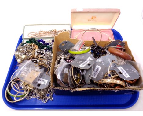 A tray of costume jewellery, bangles, pearl necklaces, earrings etc 