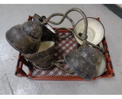 A crate of six industrial style light fittings 