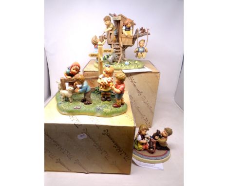 Three Hummel figure groups - Puppy Surprise, Farmyard Feeding and Kids Only (latter two boxed with certificates)