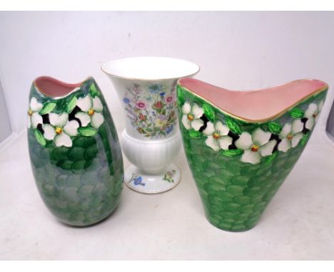 Two Maling green lustre vases together with an Aynsley wild Tudor vase