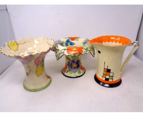 An Arthur woods rose bowl together with a further Woods bowl and Myott and Son Art Deco jug 