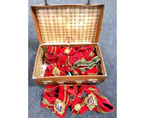 Two vintage leather suitcases containing a quantity of regalia, ephemera and decorations relating to the Royal Antediluvian O