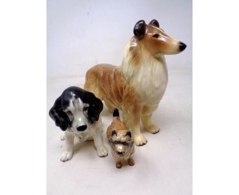 Three dog ornaments by Coopercraft, Sylvac and Beswick 