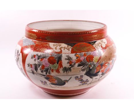 A 19th century Japanese Satsuma style planter, 19cm high, decorated with peacocks and a court scene, together with a 19th cen