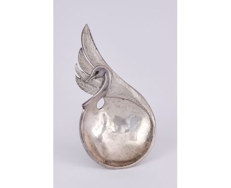 An Elizabeth II Silver "Swan" Caddy Spoon, by Amanda Birkett, London 2000, with plain bowl, swan head and tail pattern handle