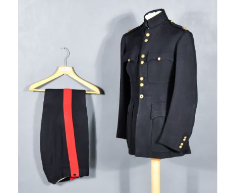 A Coldstream Guards Officer's Mess Tunic, dark blue with high collar, with stay-bright badges and shoulder badges of rank, a 