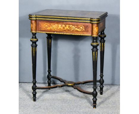 A 19th Century French Rosewood Ebonised Marquetry and Gilt Metal Mounted Rectangular Card Table,&nbsp;with rounded front corn