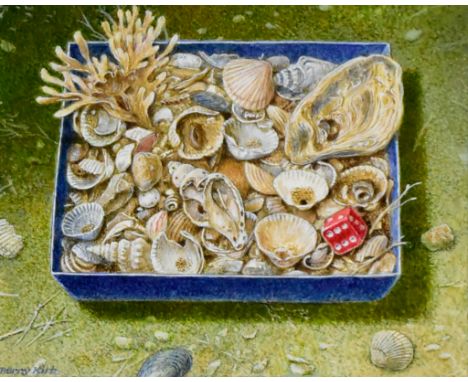 ***Barry Kirk (born 1933) - Watercolour - Box of shells and red dice, signed, 6.5ins x 7.5ins, framed and glazed