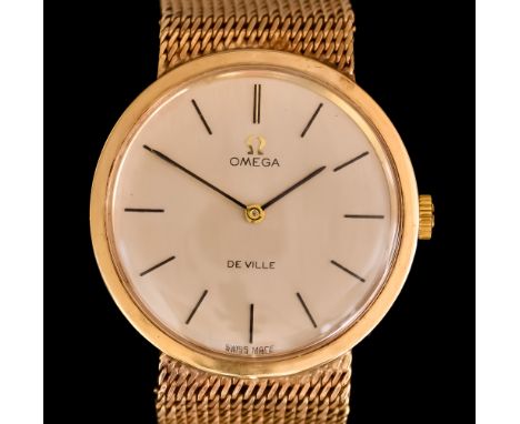 A Gentleman's Manual Wind Wristwatch&nbsp;by Omega, Model De Ville, 9ct gold case, 32mm diameter, champagne dial with gold Ar