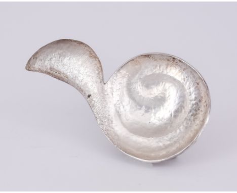 ***An Elizabeth II Britannia Standard Silver "Fern" Caddy Spoon, by Yusuke Yamamoto, Edinburgh 2019, of scroll form with plan