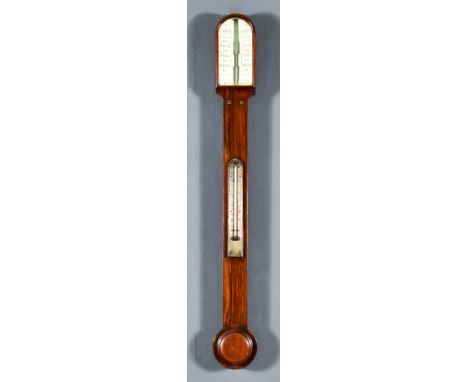 A 19th Century Rosewood Stick Barometer and Thermometer, by Easton of Glasgow, with silvered vernier and scale, contained in 