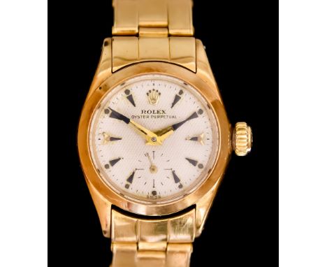 A Lady's 18ct Gold Automatic Wristwatch by Rolex, model Oyster Perpetual, serial No. 998925, 18ct gold case, 24mm diameter, w