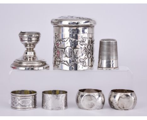 A Late Victorian Silver Cylindrical Box and Cover and Mixed Silver, the box, by William Comyns &amp; Son, London 1899,&nbsp;e