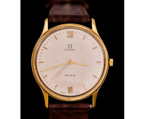 A Quartz Movement Wristwatch, by Omega, Model De Ville, plated case, 32mm diameter, cream dial with gold baton numerals, on n