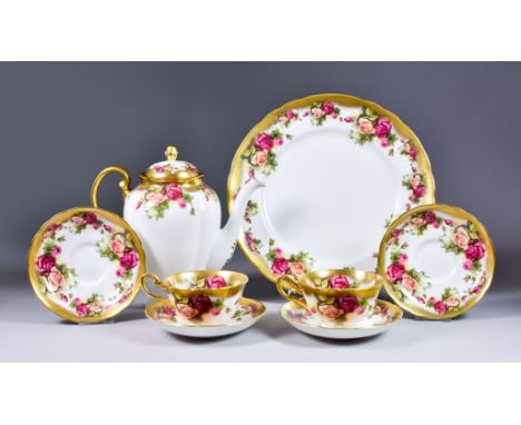 Royal Chelsea Bone China Golden Rose Coffee Service, comprising :- six cups and saucers, coffee pot and cover, cream jug and 