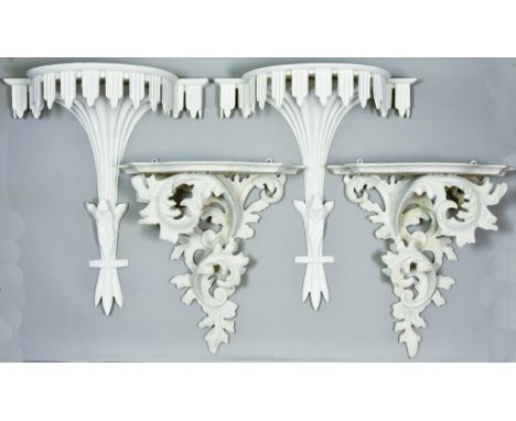 Three Pairs of Wall Brackets and Mixed Items including: - a pair of white painted Florentine pattern wall brackets 10.25ins x