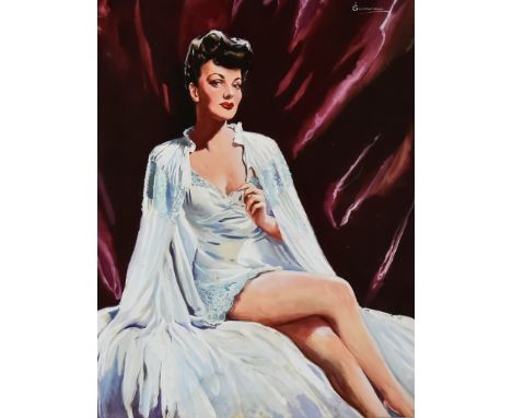 Jack Grandfield (1911-1949) - One gouache and one mixed media work - Dark haired lady in white negligee, circa 1940s, signed,