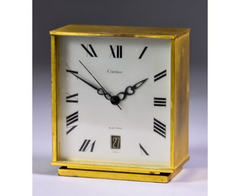A Cartier Gilt Metal Cased Quartz Movement Timepiece, No. 562, the silvered dial with Roman numerals and date aperture with g