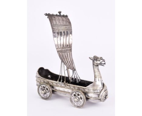 Bruce James Talbert (1838-1881) for Cox & Son - 19th Century silver plated Nef or table ornament in the form of a boat, mount