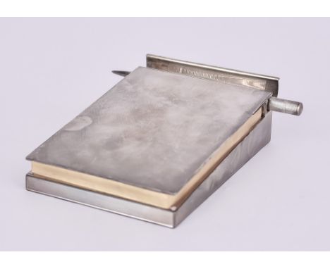 An Elizabeth II Silver Rectangular Notebook Holder and Pencil, by Asprey & Co Ltd, the notebook London 1954, with engine turn