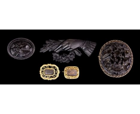 Two 14ct Gold Momento Mori Brooches and Mixed Items, one brooch with black enamel and gilt border, engraved "P.C. Blake 01.16