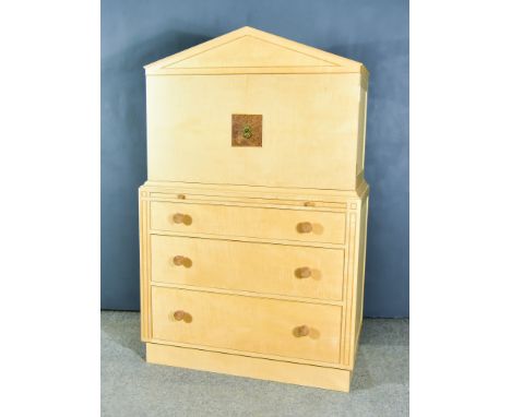 A Modern East Indian Satinwood and Mixed Wood Collector's Cabinet of Architectural Design,&nbsp;by Michael Westgate, the uppe