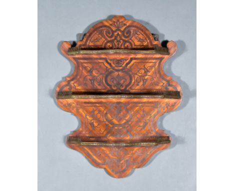 A 19th Century French Kingwood, Inlaid and Gilt Metal Mounted Three Tier Hanging Shelf Unit, the back inlaid with rosewood ba