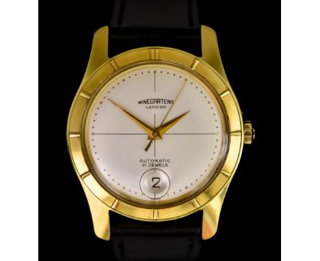 A Gentleman's Automatic Wristwatch&nbsp;by Winegartens of London, plated steel case, 35mm, silvered dial with date window, on