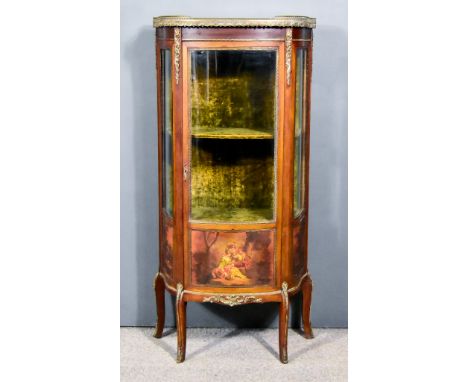 A 20th Century French Mahogany and Gilt Metal Mounted Bow Front Vitrine, of Louis 'XVI' Design, with red veined marble slab t