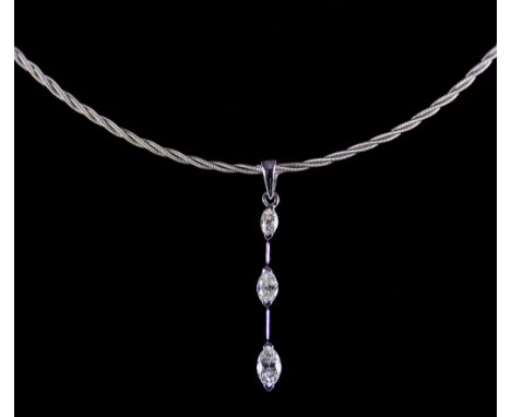 An 18ct White Gold Diamond Drop Necklace, by Marco Bicego,&nbsp;cable twist necklace with three small diamonds suspended as a