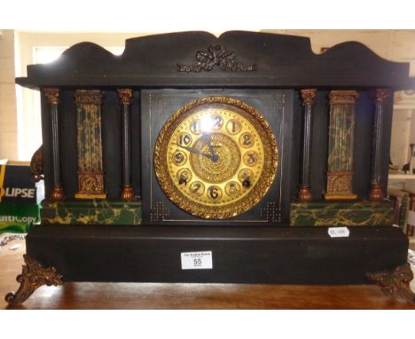 Faux marble and slate wood cased mantle clock with 2-spring movement striking on a bell