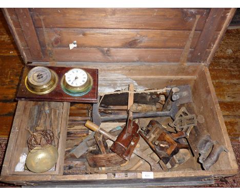 Cabinet maker's tool chest with various moulding planes, saws, gouges, etc.