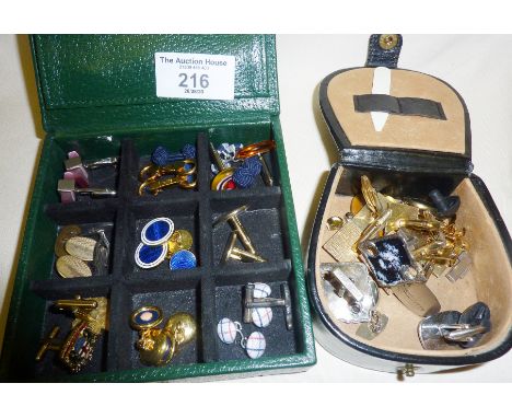 Assorted vintage cufflinks, including a pair of enamel feather design Montblanc Daniel Defoe cufflinks