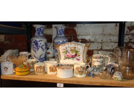 Shelf of assorted china and glassware