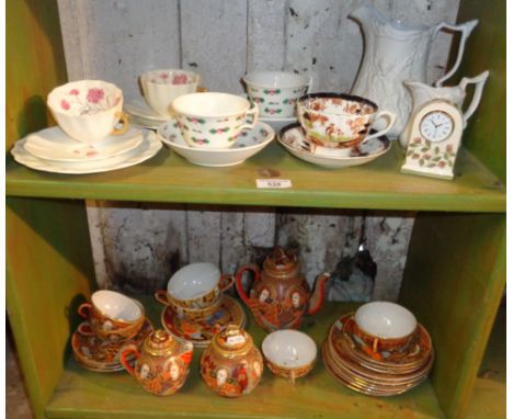 Japanese satsuma tea set, two bone china trios, other cups and saucers etc.