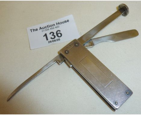 S.J. Rose &amp; Son silver pipe tamper multi tool and penknife, hallmarked for Birmingham 1988