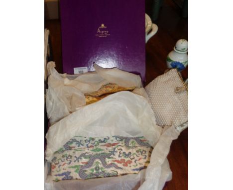 Two Asprey evening clutch bags in original Asprey box and a faux pearl evening bag