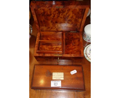 A Sikes Hydrometer (made by G. Bedwell London), mahogany box and a burr walnut cigarette box