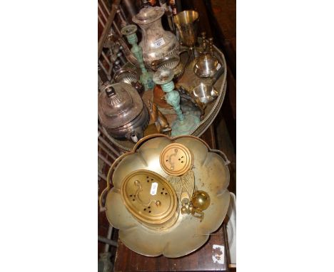 Shelf of assorted metalware