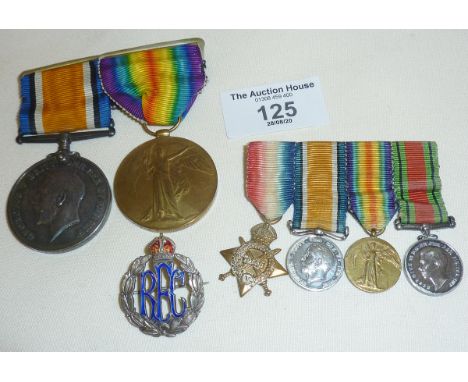 WW1 medal pair awarded to 25232 Pte. C.D. Woodrow (Air Mechanic 1st class), with a set of four miniature medals, and a hallma