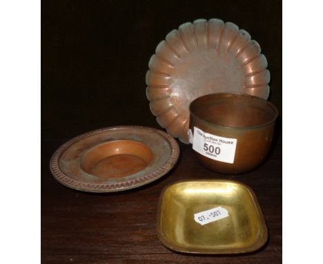 Four Silversmith Apprentice copper and brass items inscribed after John Emes, Henry Chawner, Paul Storr and David William Anm